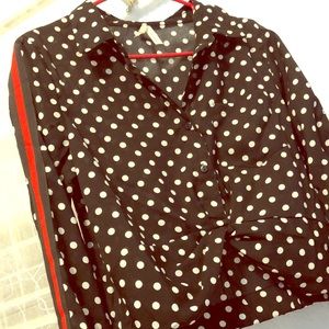 Black polkadot cropped blouse with red stripes